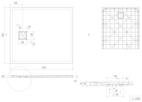 Erga Hyper, SMC zuhanytálca 100x90x2,6 cm + szifon, fehér matt, ERG-V06-SMC-9010S-WH