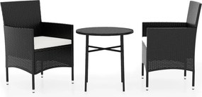 vidaXL 3 részes fekete polyrattan kerti étkezőgarnitúra