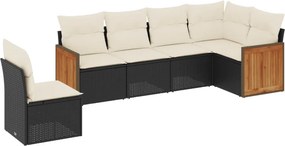 vidaXL 6 részes fekete polyrattan kerti ülőgarnitúra párnákkal