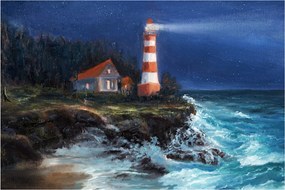 Kép - világítótorony az óceán partján, akvarell (90x60 cm)