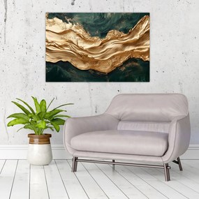 Kép - Zöld absztrakció arannyal II. (90x60 cm)