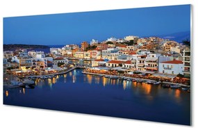 Üvegképek Görögország parti város éjszaka 140x70 cm