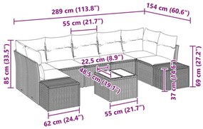 8 darabos kerti kanapé szett párnákkal fekete polyrattannal