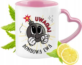 Éva bögre Rózsaszín, szív alakú füllel Kávé ajándék