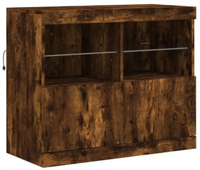 füstös tölgy színű tálalószekrény LED-ekkel 163 x 37 x 67 cm