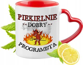 Programozó bögre Piros, szív alakú füllel Ajándék