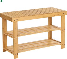 Bambusz cipőtároló polc 3 szintes, natúr 70x28x45cm