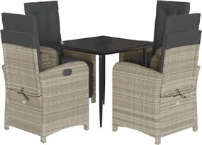 vidaXL 5részes világosszürke polyrattan kerti étkezőgarnitúra párnával