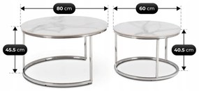 Fehér Márvány/Ezüst Dohányzóasztal Szett. AMARA MAX