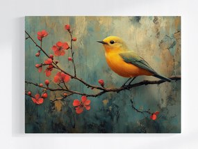 Vászonkép Canvas Sárga Madár Fa Virágok Természet 100x75