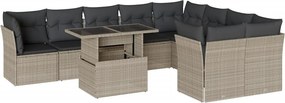 vidaXL 10 részes világosszürke polyrattan kerti ülőgarnitúra párnákkal