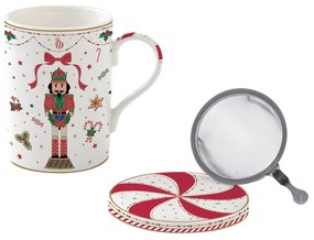 Nutcracker Twist karácsonyi porcelán teás bögre szűrővel díszdobozban