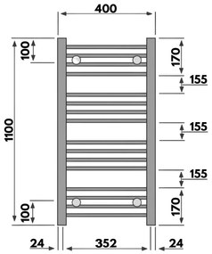 Fekete 400x1100mm törölközőszárítós fürdőszobai radiátor Welland Lux | Készletről | Gyors kiszállítással