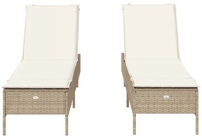 2 db bézs polyrattan napozóágy párnával