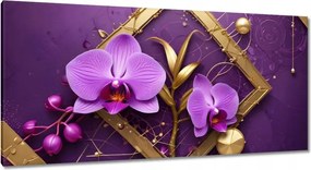 Vászonkép 115x55 Lila orchideák és arany
