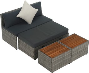 Kerti rattan szett, szürke/természetes/krémszínű, DEBRA