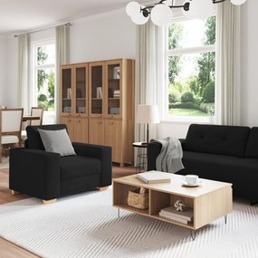 3 részes kanapé szett párnákkal, fekete szövet