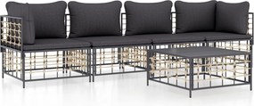 vidaXL 5 részes antracitszürke polyrattan kerti ülőgarnitúra párnákkal