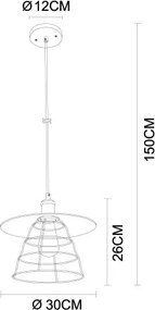 Globo 15086BH1 Függeszték fém fekete matt, fémháló antik sárgaréz, kábel PVC fekete, ø: 300mm, M: 1500mm, 1x E27 60W 230V izzó nélkül