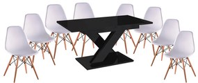Maasix BKG Magasfényű Fekete 8 személyes étkezőszett Fehér Didier székekkel