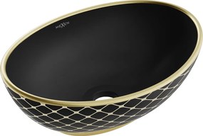 Mexen Elza pultba süllyesztett mosdó 40 x 33 cm, fekete matt/arany rácsos minta - 21014029