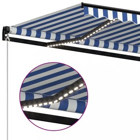 kék és fehér kézzel kihúzható LED-es napellenző 600 x 300 cm