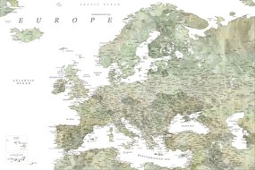 Térkép Detailed map of Europe in green watercolor, Blursbyai