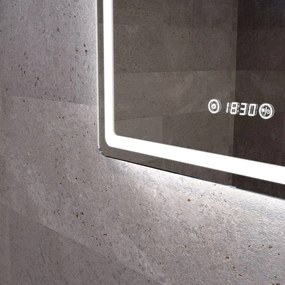Álló fürdőszobai LED tükör 60x80cm | Páramentesítő - Óra - Fényerő és színhőmérséklet szabályozás | Welland Type20V