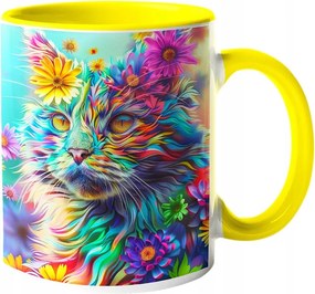 Csodálatos Bögre Macska Virágokkal Páratlan Színek "3D hatás" 330ml.