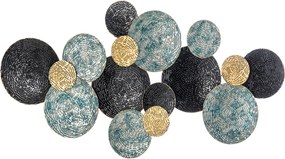 HOMCOM Fém Faldekoráció, 3D Falművészet Körökkel Dombornyomott Felülettel, Vintage, 133x66cm, Kék, Fekete és Arany | Aosom