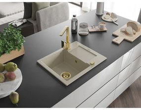 Mexen Enzo, gránit mosogató 576x465x174 mm, 1 kamrás, Rita arany csaptelep, bézs, 6506-69-670300-50