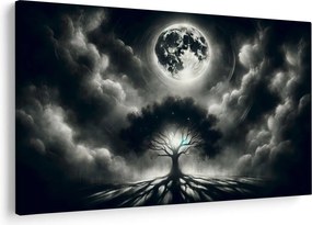 Kép – Fekete-fehér fa teliholdban (90x60 cm)