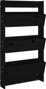vidaXL fekete 3 szintes tömör fenyőfa fali virágtartó 60x18,5x110 cm