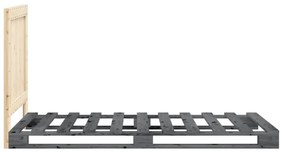 szürke tömör fenyőfa ágykeret fejtámlával 90 x 200 cm