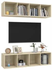 2 db tölgyszínű szerelt fa falra szerelhető TV-szekrény