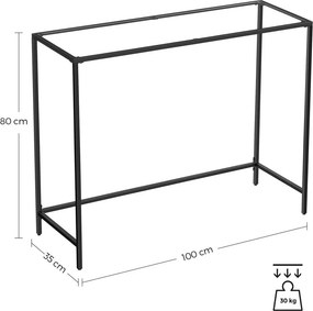 Konzolasztal edzett üveglappal, fekete 100x35x80cm