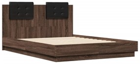 barna tölgy színű ágykeret fejtámlával és LED-ekkel 135x190 cm