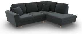 Sötétszürke bársony kinyitható tárolóhelyes sarokkanapé (jobb oldali-L alakú) Kyoto – Cosmopolitan Design