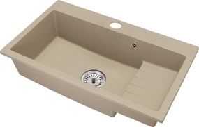 Gránit mosogató szifonnal és csepegtető felülettel, bézs, 80x48, RONA
