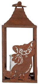 Antikolt barna fém mécsestartó lantern cicás 15x15x37 cm