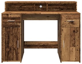 antik fa színű szerelt fa íróasztal LED-ekkel 120 x 55 x 91 cm