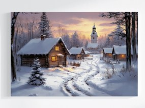 Vászonkép Canvas Tájkép Falu Templom Házak Tél Hó 120x80