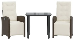 vidaXL 3 részes barna polyrattan bisztrógarnitúra párnákkal