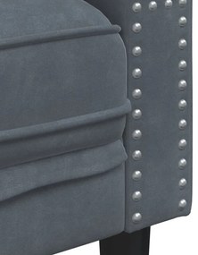 3 személyes sötétszürke bársony Chesterfield kanapé párnákkal