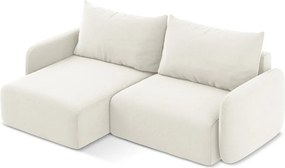 Krémszínű bársony kinyitható-tárolóhelyes sarokkanapé (bal oldali-heverő résszel) Kalena – Makamii