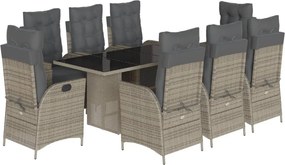vidaXL 9 részes szürke polyrattan kerti étkezőgarnitúra párnával