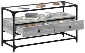 szürke sonoma szerelt fa TV-szekrény üveglappal 98 x 35 x 51 cm