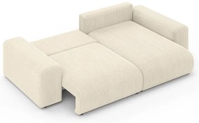Krémszínű kordbársony kinyitható tárolóhelyes sarokkanapé (variálható sarok) Luma – Ropez