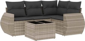 vidaXL 5 részes világosszürke polyrattan kerti ülőgarnitúra párnákkal