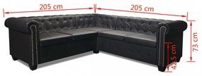 vidaXL 5 személyes fekete műbőr Chesterfield sarokkanapé